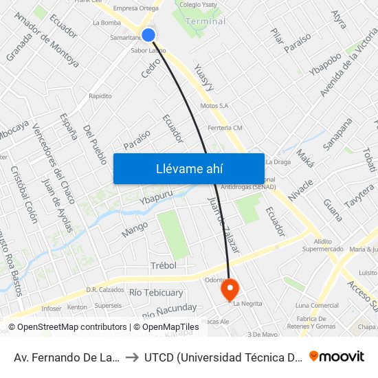 Av. Fernando De La Mora X Av. Argentina to UTCD (Universidad Técnica De Comercialización Y Desarrollo map