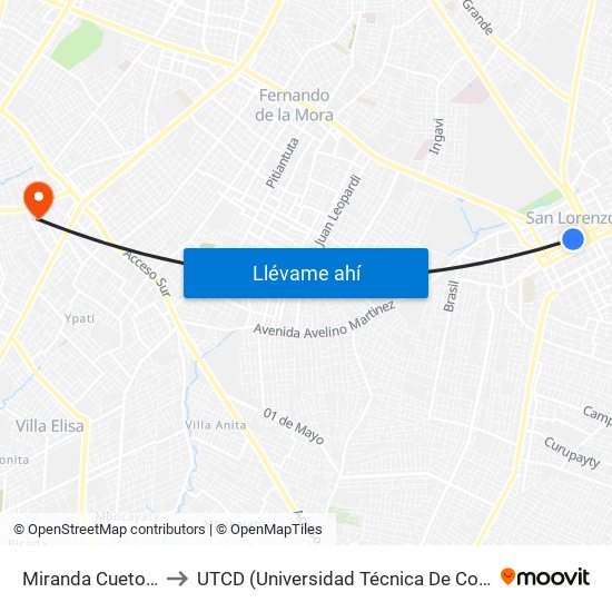 Miranda Cueto X Av. España to UTCD (Universidad Técnica De Comercialización Y Desarrollo map