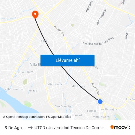 9 De Agosto, 345 to UTCD (Universidad Técnica De Comercialización Y Desarrollo map