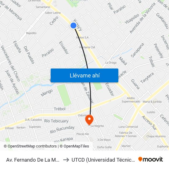 Av. Fernando De La Mora X Universitarios Del Chaco to UTCD (Universidad Técnica De Comercialización Y Desarrollo map