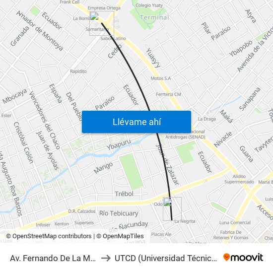 Av. Fernando De La Mora X Av. República Argentina to UTCD (Universidad Técnica De Comercialización Y Desarrollo map