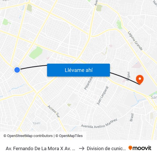 Av. Fernando De La Mora X Av. Argentina to Division de cunicultura map