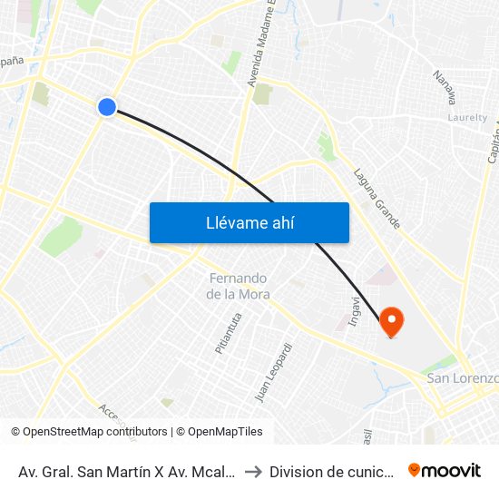 Av. Gral. San Martín X Av. Mcal. López to Division de cunicultura map