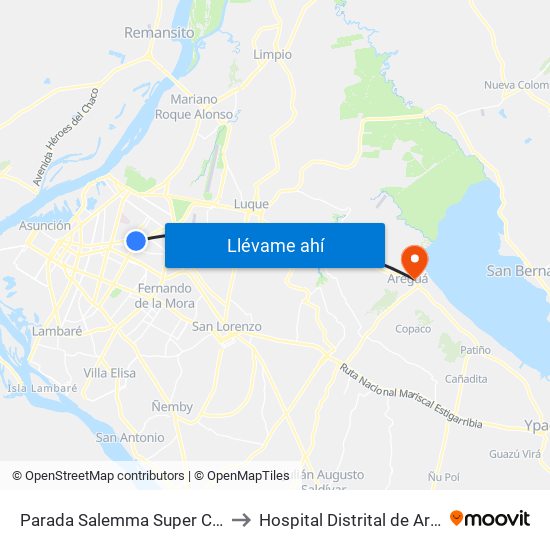 Parada Salemma Super Center to Hospital Distrital de Aregua map