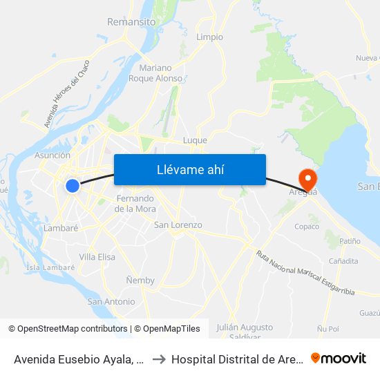 Avenida Eusebio Ayala, 803 to Hospital Distrital de Aregua map