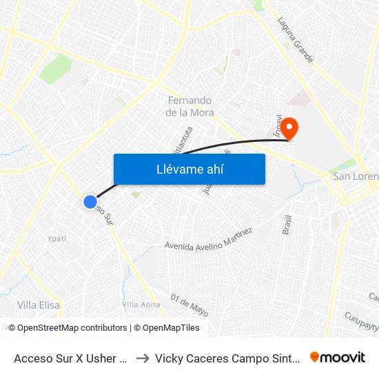 Acceso Sur X Usher Ríos to Vicky Caceres Campo Sintético map