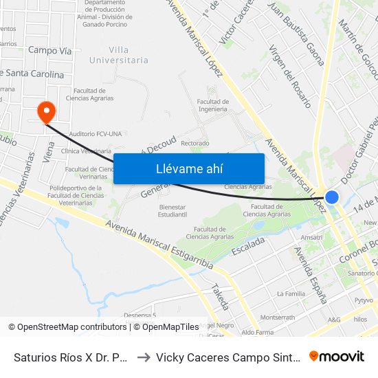 Saturios Ríos X Dr. Pellón to Vicky Caceres Campo Sintético map