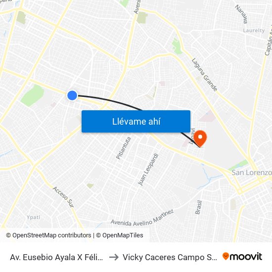 Av. Eusebio Ayala X Félix Lopéz to Vicky Caceres Campo Sintético map