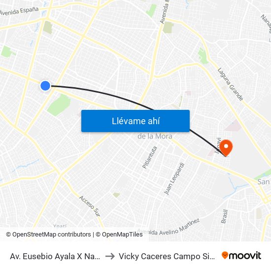 Av. Eusebio Ayala X Nazareth to Vicky Caceres Campo Sintético map