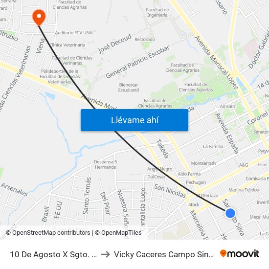 10 De Agosto X Sgto. Silva to Vicky Caceres Campo Sintético map