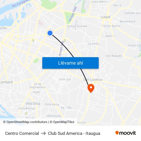 Centro Comercial to Club Sud America - Itaugua map