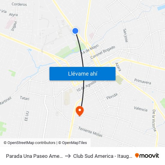 Parada Una Paseo Amelia to Club Sud America - Itaugua map