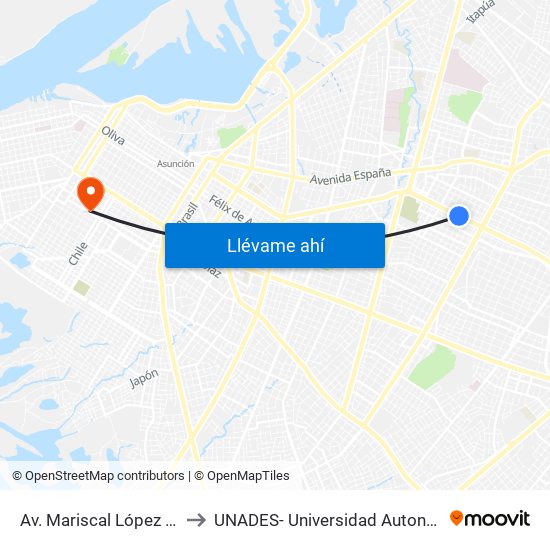 Av. Mariscal López X Bulnes to UNADES- Universidad Autonoma del Sol map