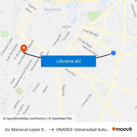 Av. Mariscal López X Melgarejo to UNADES- Universidad Autonoma del Sol map