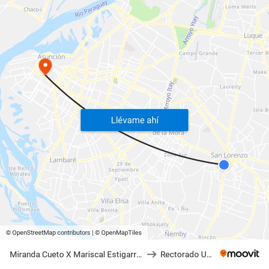 Miranda Cueto X Mariscal Estigarribia to Rectorado UTIC map