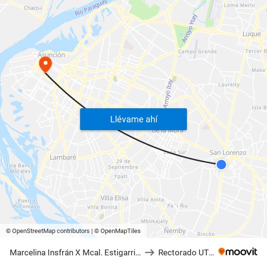 Marcelina Insfrán X Mcal. Estigarribia to Rectorado UTIC map