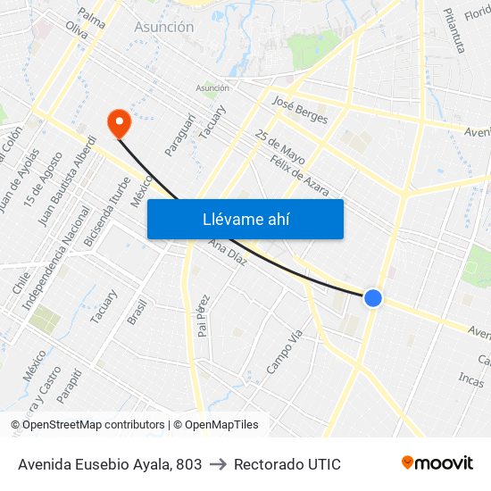 Avenida Eusebio Ayala, 803 to Rectorado UTIC map