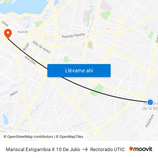 Mariscal Estigarribia X 10 De Julio to Rectorado UTIC map