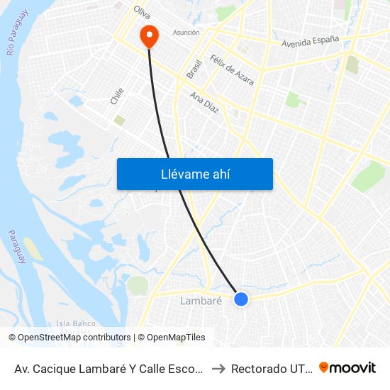 Av. Cacique Lambaré Y Calle Escobar to Rectorado UTIC map