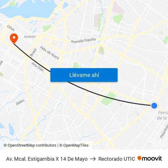 Av. Mcal. Estigarribia X 14 De Mayo to Rectorado UTIC map