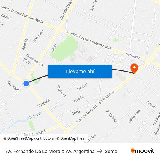 Av. Fernando De La Mora X Av. Argentina to Semei map