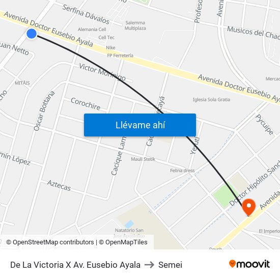 De La Victoria X Av. Eusebio Ayala to Semei map