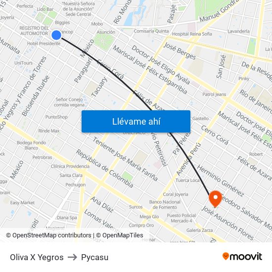 Oliva X Yegros to Pycasu map
