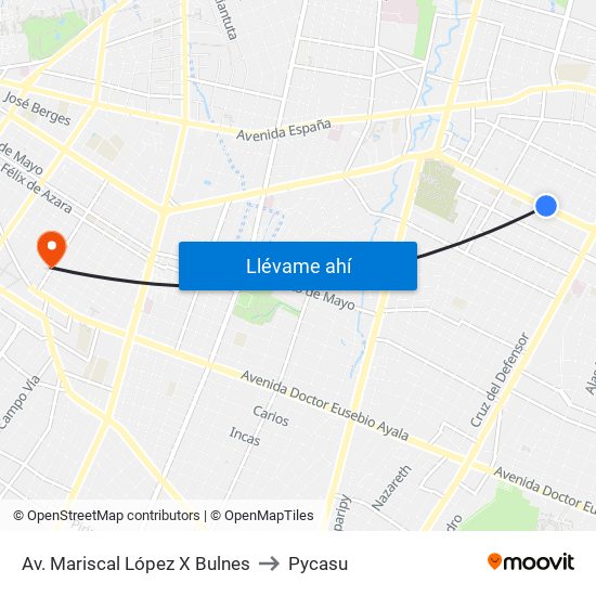 Av. Mariscal López X Bulnes to Pycasu map