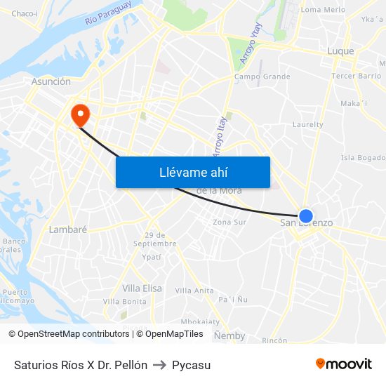 Saturios Ríos X Dr. Pellón to Pycasu map