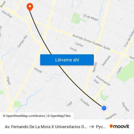 Av. Fernando De La Mora X Universitarios Del Chaco to Pycasu map