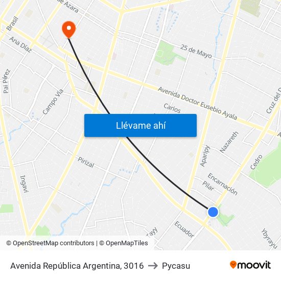 Avenida República Argentina, 3016 to Pycasu map