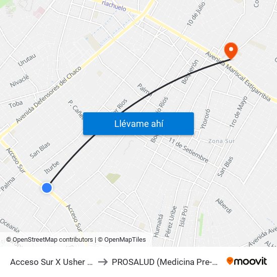 Acceso Sur X Usher Ríos to PROSALUD (Medicina Pre-Paga) map