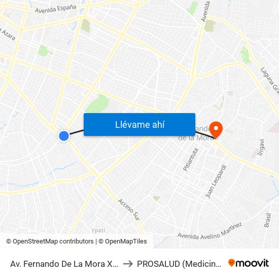 Av. Fernando De La Mora X Av. Argentina to PROSALUD (Medicina Pre-Paga) map