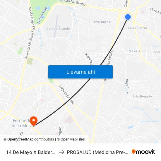 14 De Mayo X Balderrama to PROSALUD (Medicina Pre-Paga) map