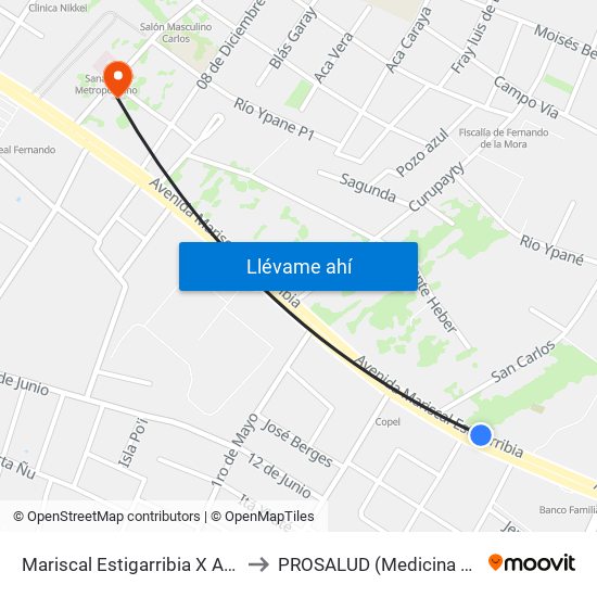 Mariscal Estigarribia X Atilio Galfre to PROSALUD (Medicina Pre-Paga) map