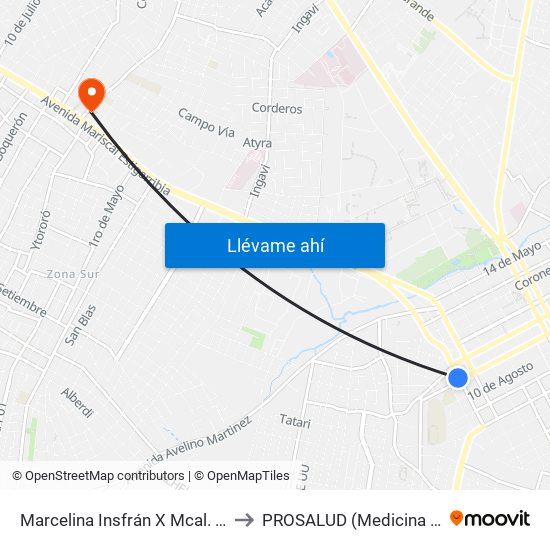 Marcelina Insfrán X Mcal. Estigarribia to PROSALUD (Medicina Pre-Paga) map