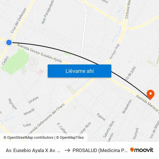 Av. Eusebio Ayala X Av. Argentina to PROSALUD (Medicina Pre-Paga) map