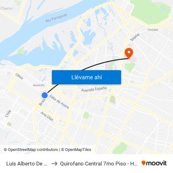 Luís Alberto De Herrera, 1095 to Quirofano Central 7mo Piso - Hospital Central del I.P.S. map