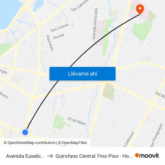 Avenida Eusebio Ayala, 995 to Quirofano Central 7mo Piso - Hospital Central del I.P.S. map
