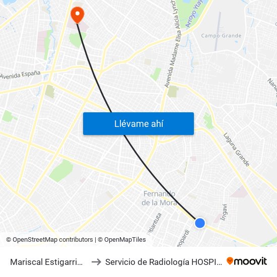 Mariscal Estigarribia X Atilio Galfre to Servicio de Radiología HOSPITAL CENTRAL DEL I.P.S. map