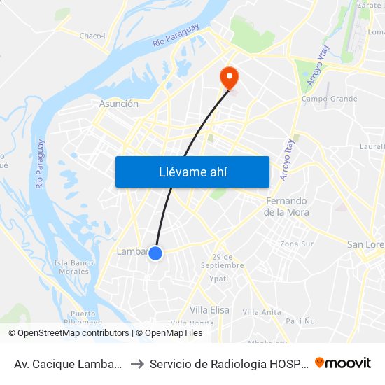 Av. Cacique Lambaré Y Calle Escobar to Servicio de Radiología HOSPITAL CENTRAL DEL I.P.S. map