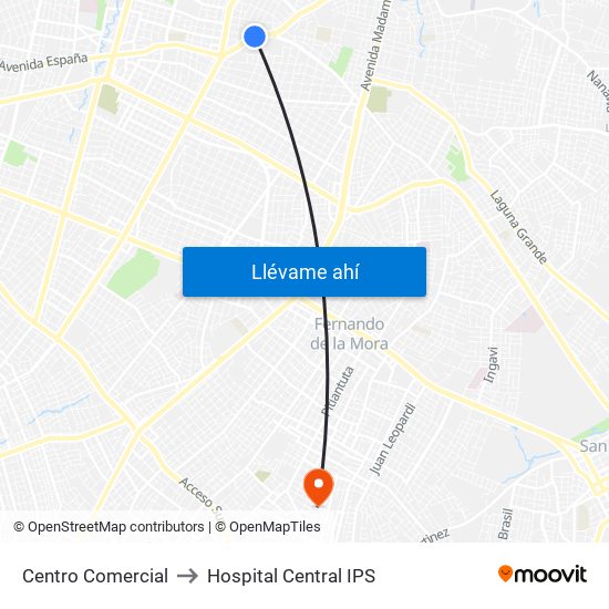 Centro Comercial to Hospital Central IPS map