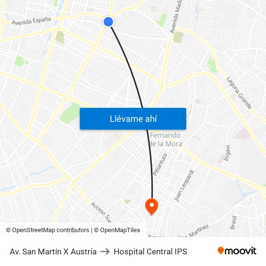 Av. San Martín X Austria to Hospital Central IPS map