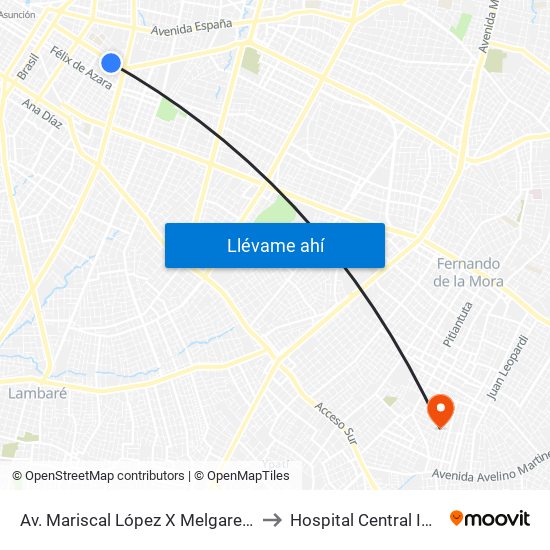 Av. Mariscal López X Melgarejo to Hospital Central IPS map