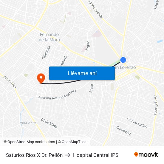 Saturios Ríos X Dr. Pellón to Hospital Central IPS map