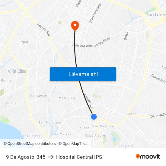 9 De Agosto, 345 to Hospital Central IPS map