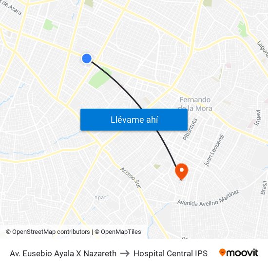 Av. Eusebio Ayala X Nazareth to Hospital Central IPS map