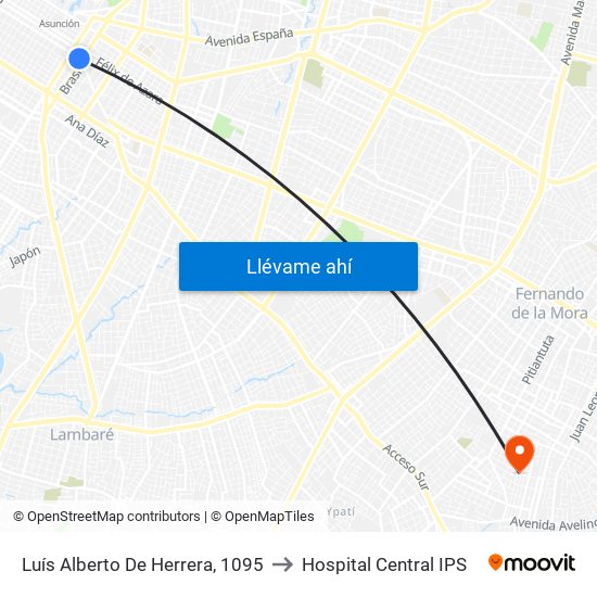 Luís Alberto De Herrera, 1095 to Hospital Central IPS map