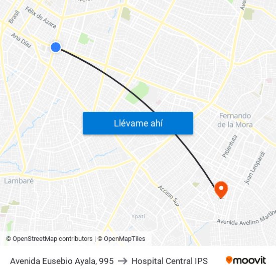 Avenida Eusebio Ayala, 995 to Hospital Central IPS map