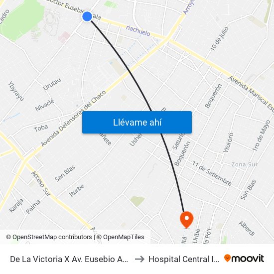 De La Victoria X Av. Eusebio Ayala to Hospital Central IPS map